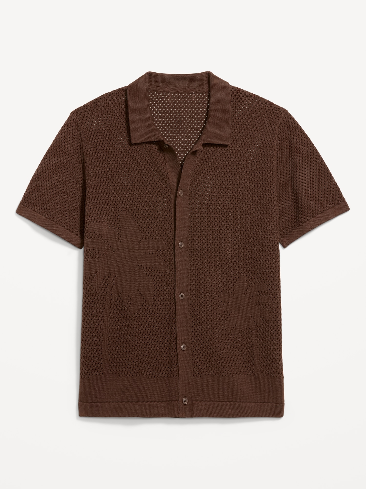 Short-Sleeve Open-Knit Sweater Shirt