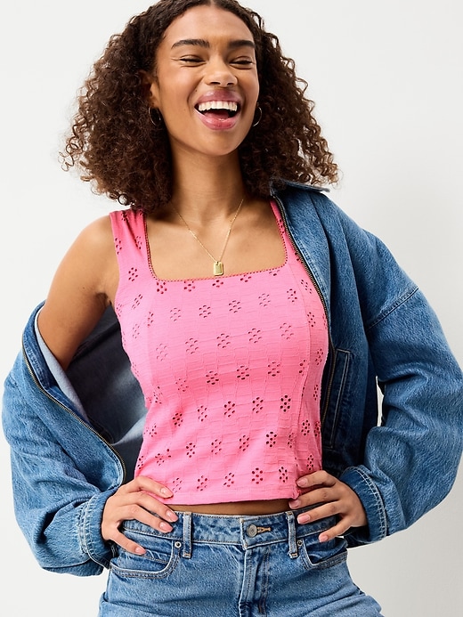 Image number 3 showing, Seamed-Bodice Eyelet Tank Top