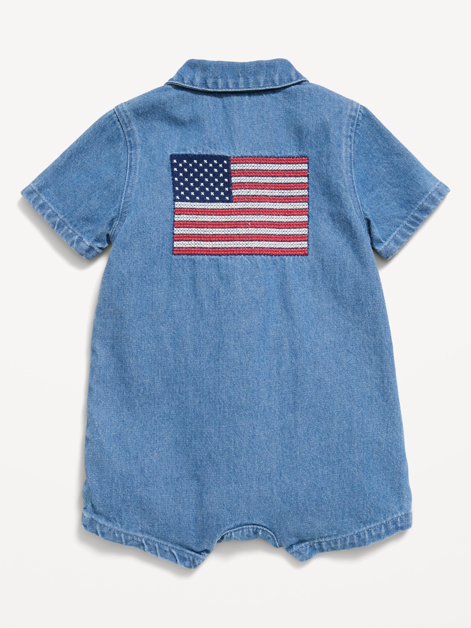 Collared Denim One-Piece Romper for Baby