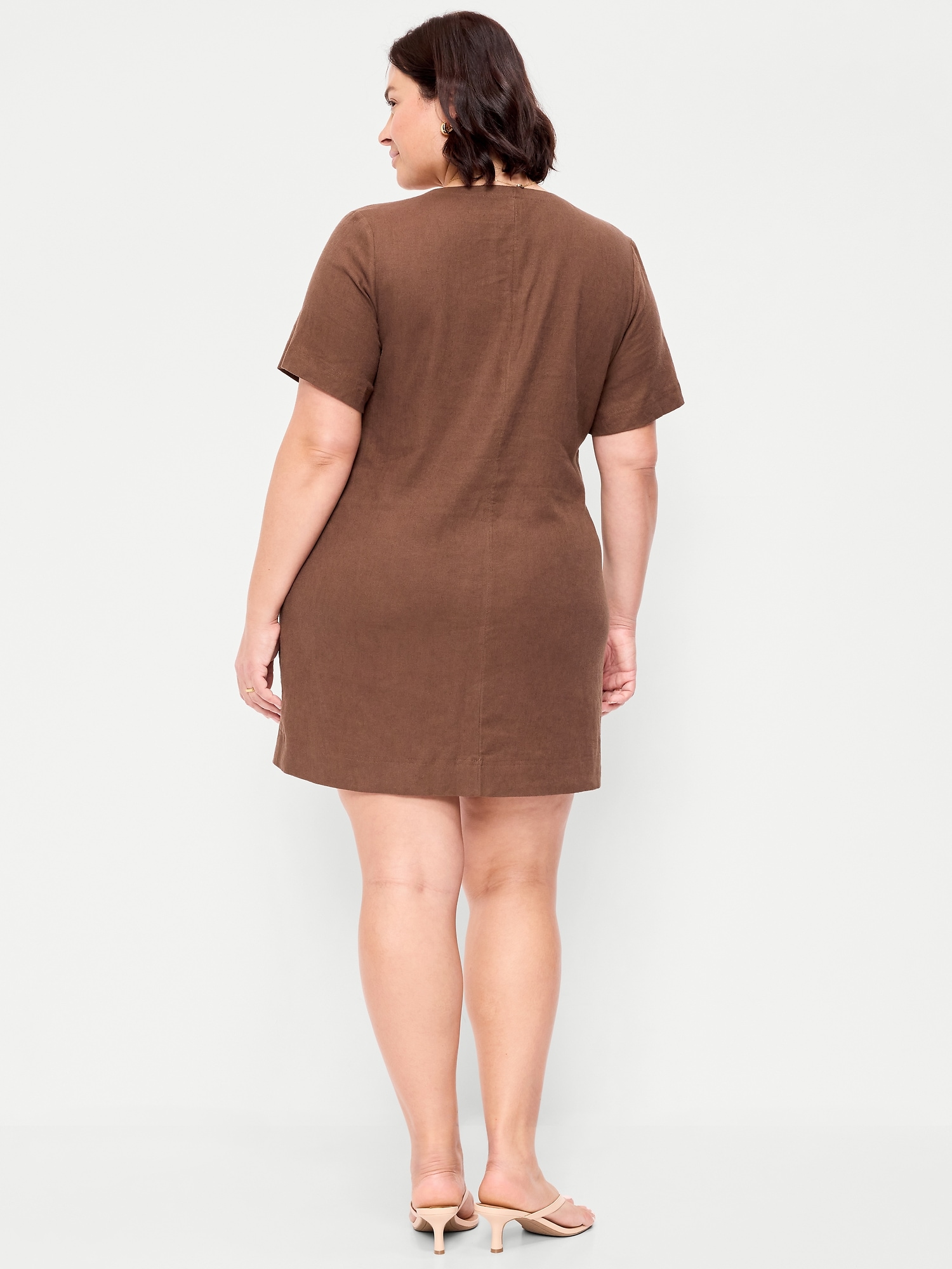 Short-Sleeve V-Neck Mini Shift Dress