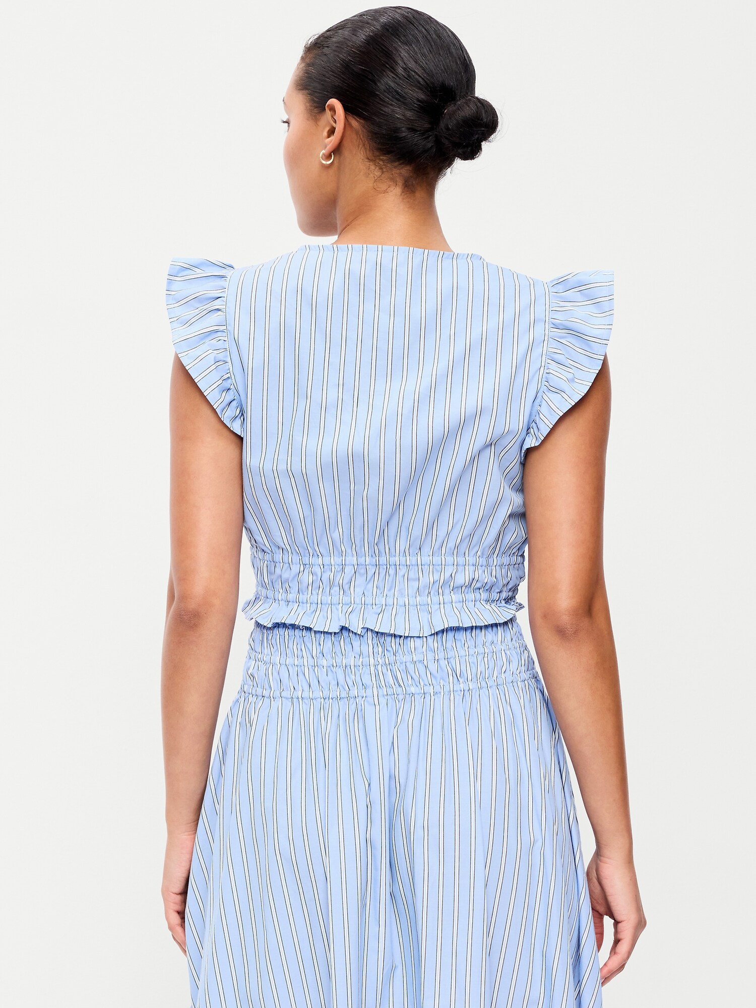 Женский топ Old Navy Flutter-Sleeve Poplin Top, цвет: Белый / Синий — фото 2