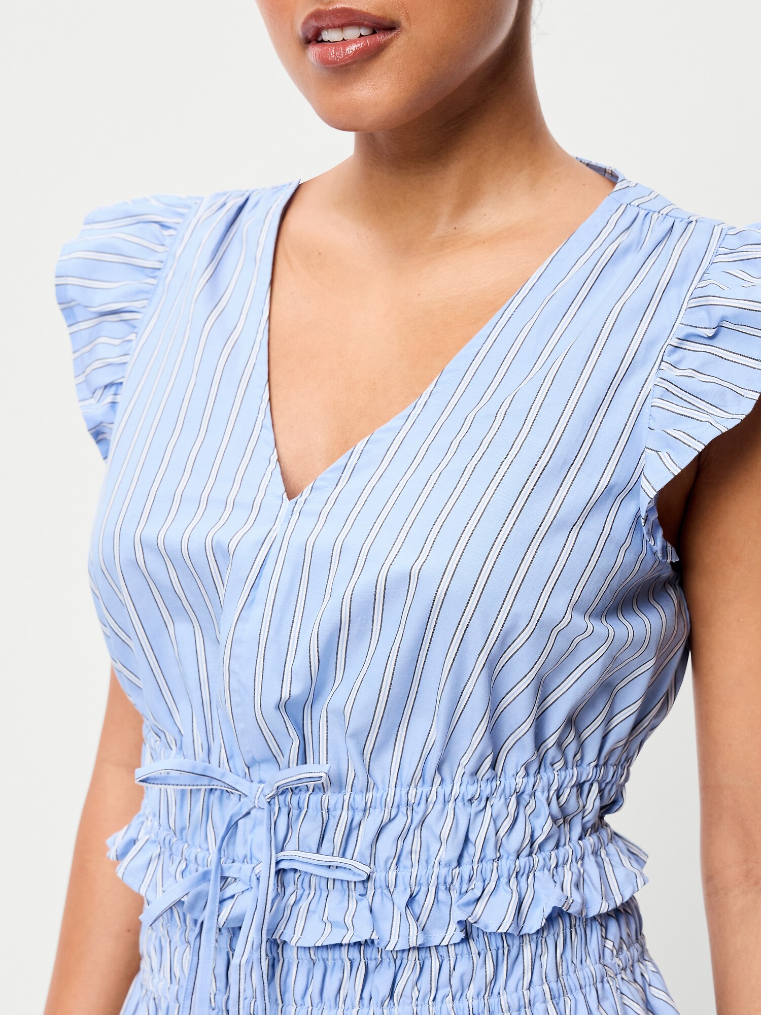 Женский топ Old Navy Flutter-Sleeve Poplin Top, цвет: Белый / Синий — фото 4