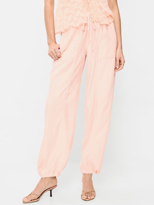 Image number 2 showing, Mid-Rise Linen-Blend Cinched-Ankle Pants