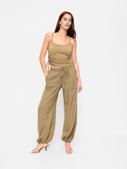 Image number 6 showing, Mid-Rise Linen-Blend Cinched-Ankle Pants