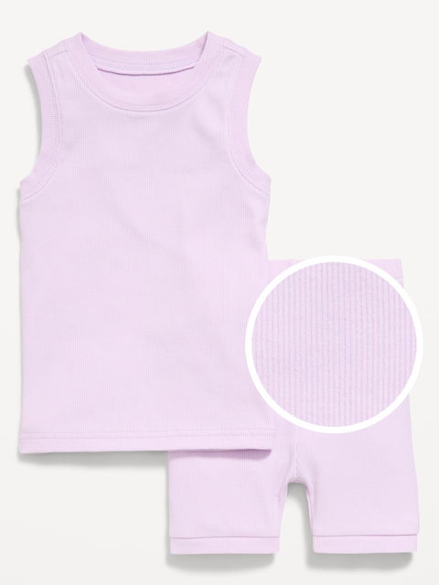 Snug-Fit Sleeveless Ribbed Pajama Set for Toddler & Baby