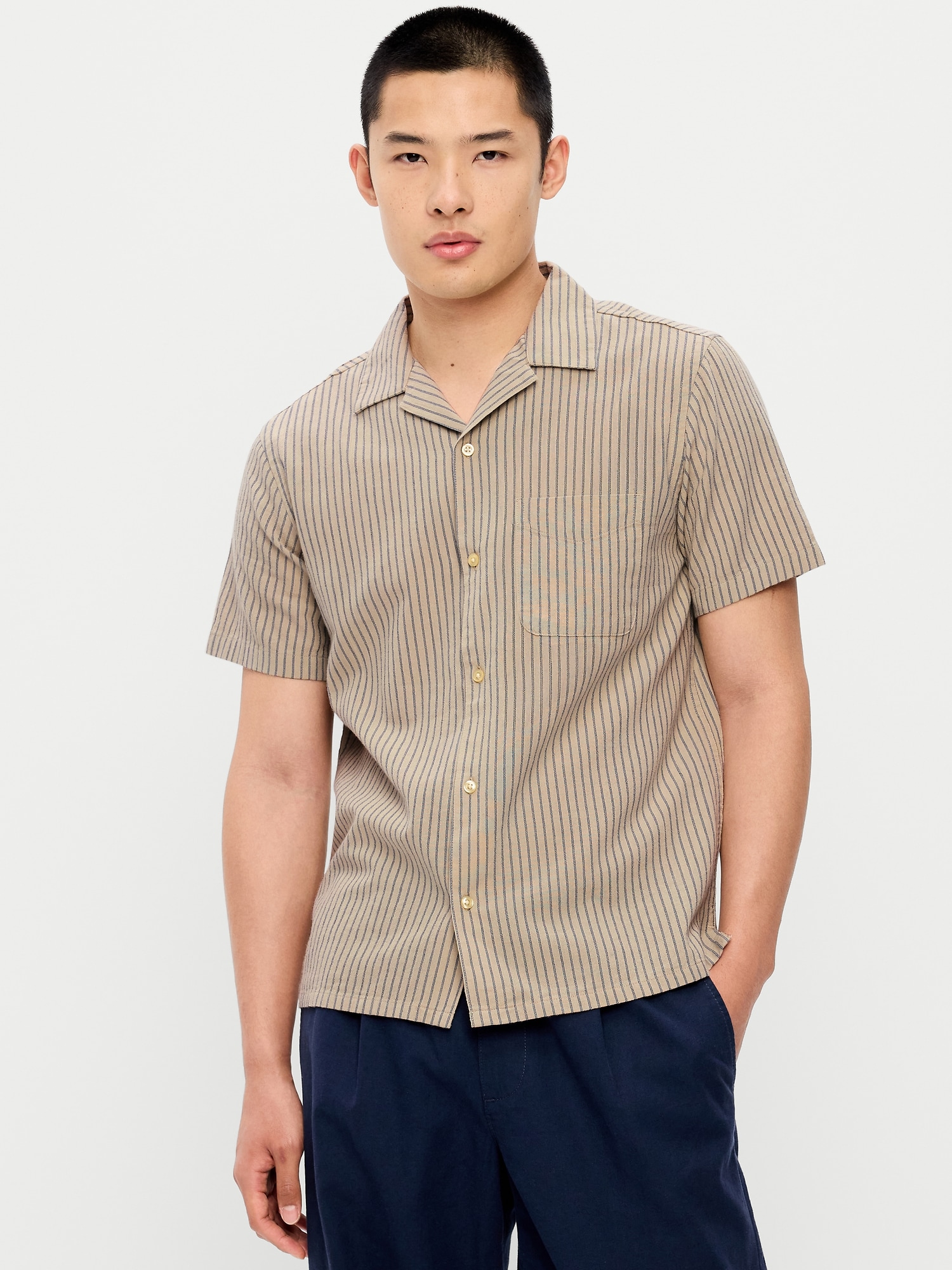 Short-Sleeve Striped Camp Shirt