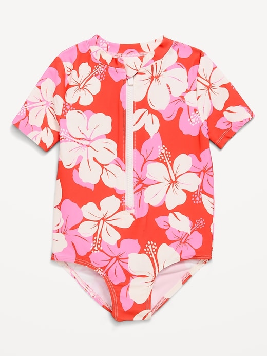 Image number 1 showing, Zip-Front Rashguard One-Piece Swimsuit for Toddler Girls