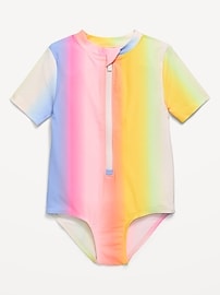 Image number 1 showing, Zip-Front Rashguard One-Piece Swimsuit for Toddler Girls