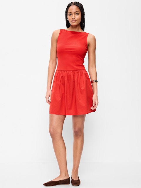 Mixed Media Drop-Waist Mini Dress