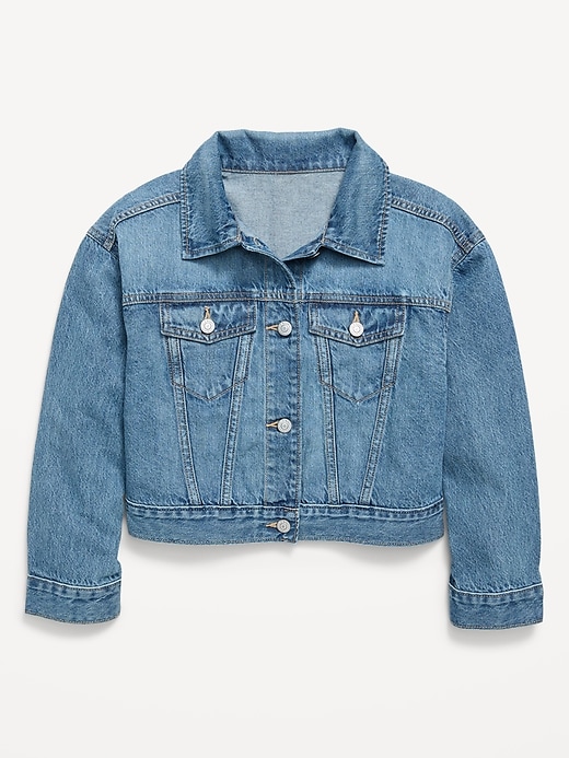 Image number 2 showing, Oversized Cropped Denim Trucker Jacket for Girls