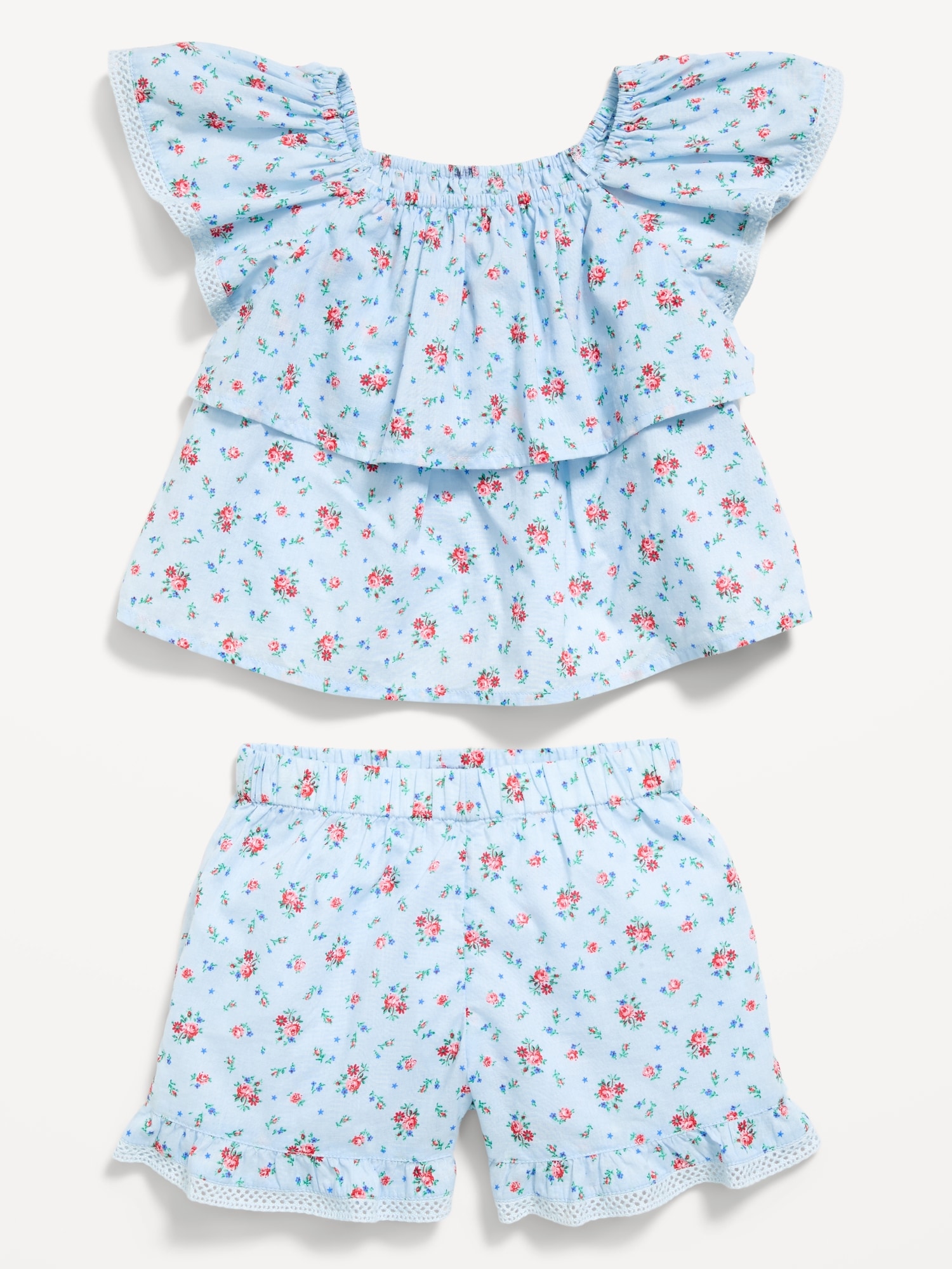 Printed Ruffled Top and Shorts Set for Toddler Girls