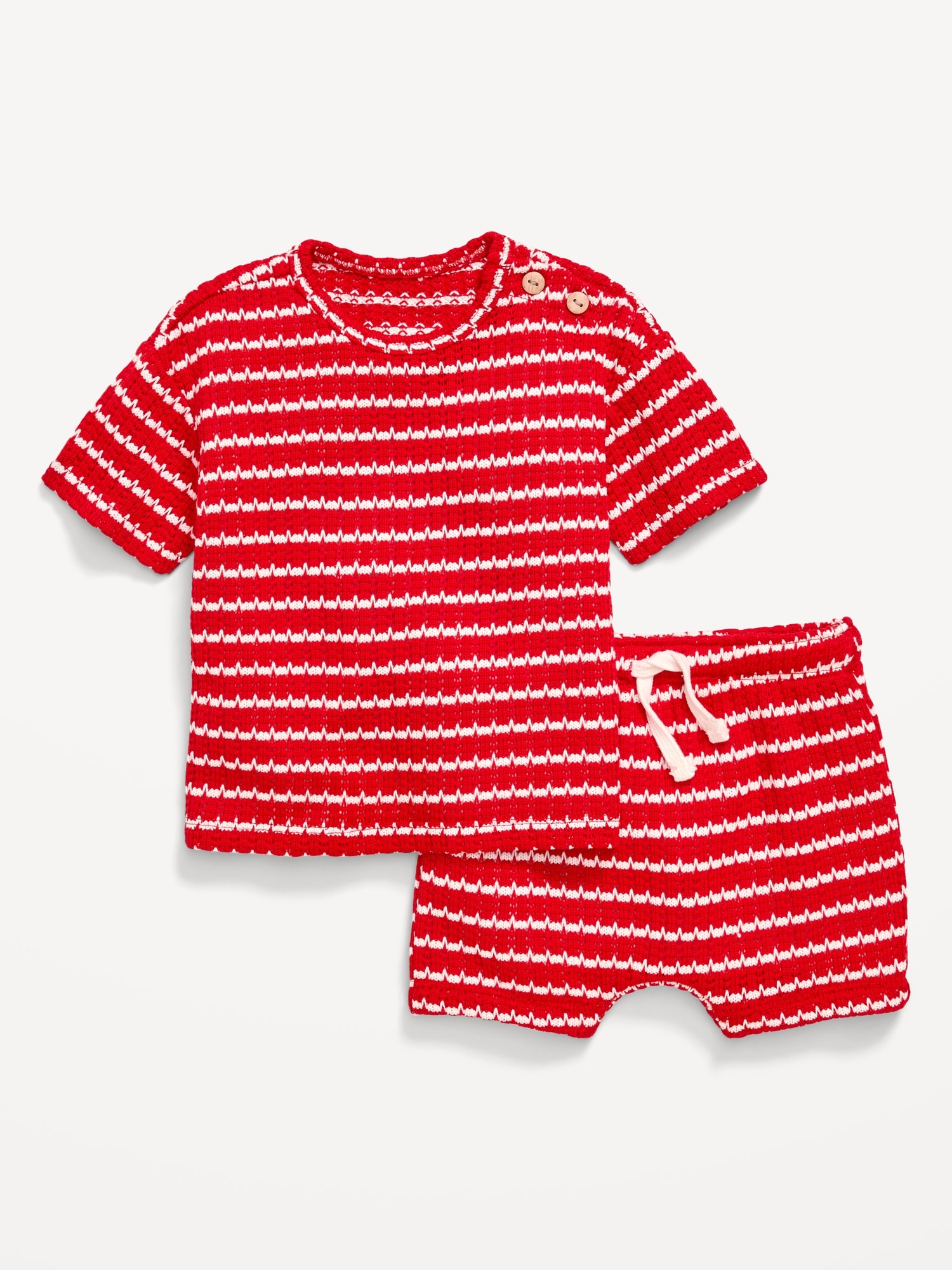 Short-Sleeve Crochet-Knit Top and Shorts Set for Baby