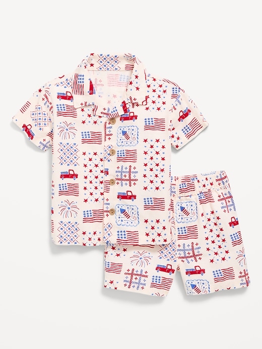 Image number 1 showing, Printed Short-Sleeve Linen-Blend Shirt and Shorts Set for Baby