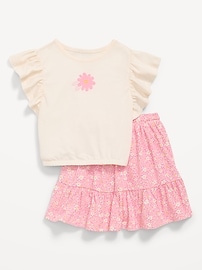 Image number 1 showing, Short-Sleeve Graphic T-Shirt and Skort Set for Toddler Girls