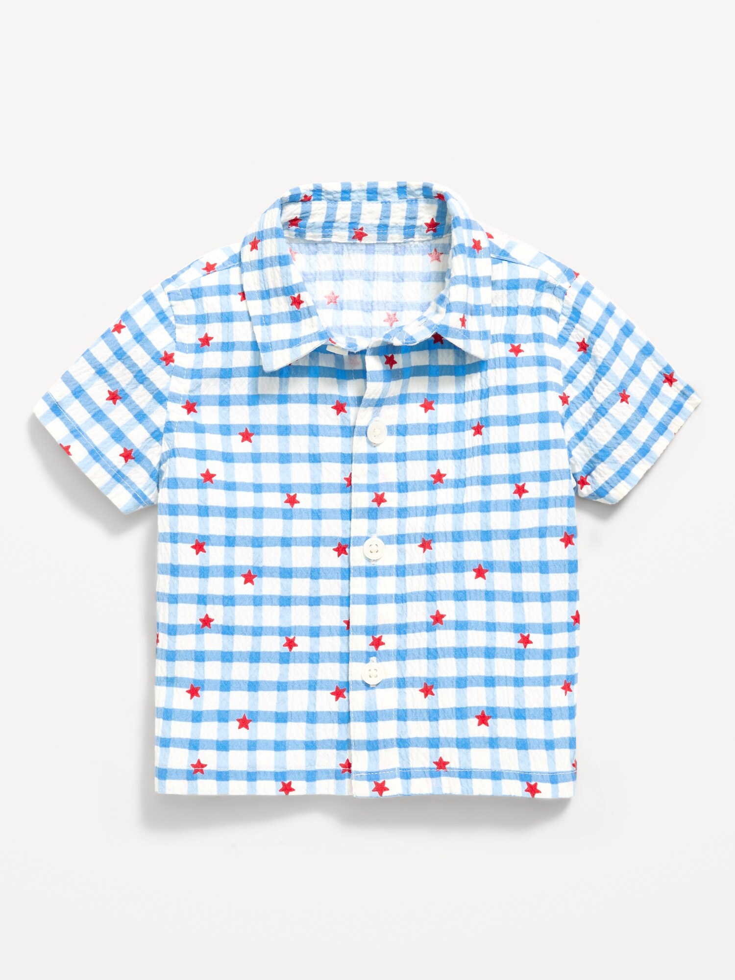 Рубашка Old Navy Printed Short-Sleeve Shirt для малышей, цвет: Синий в мелкую клетку
