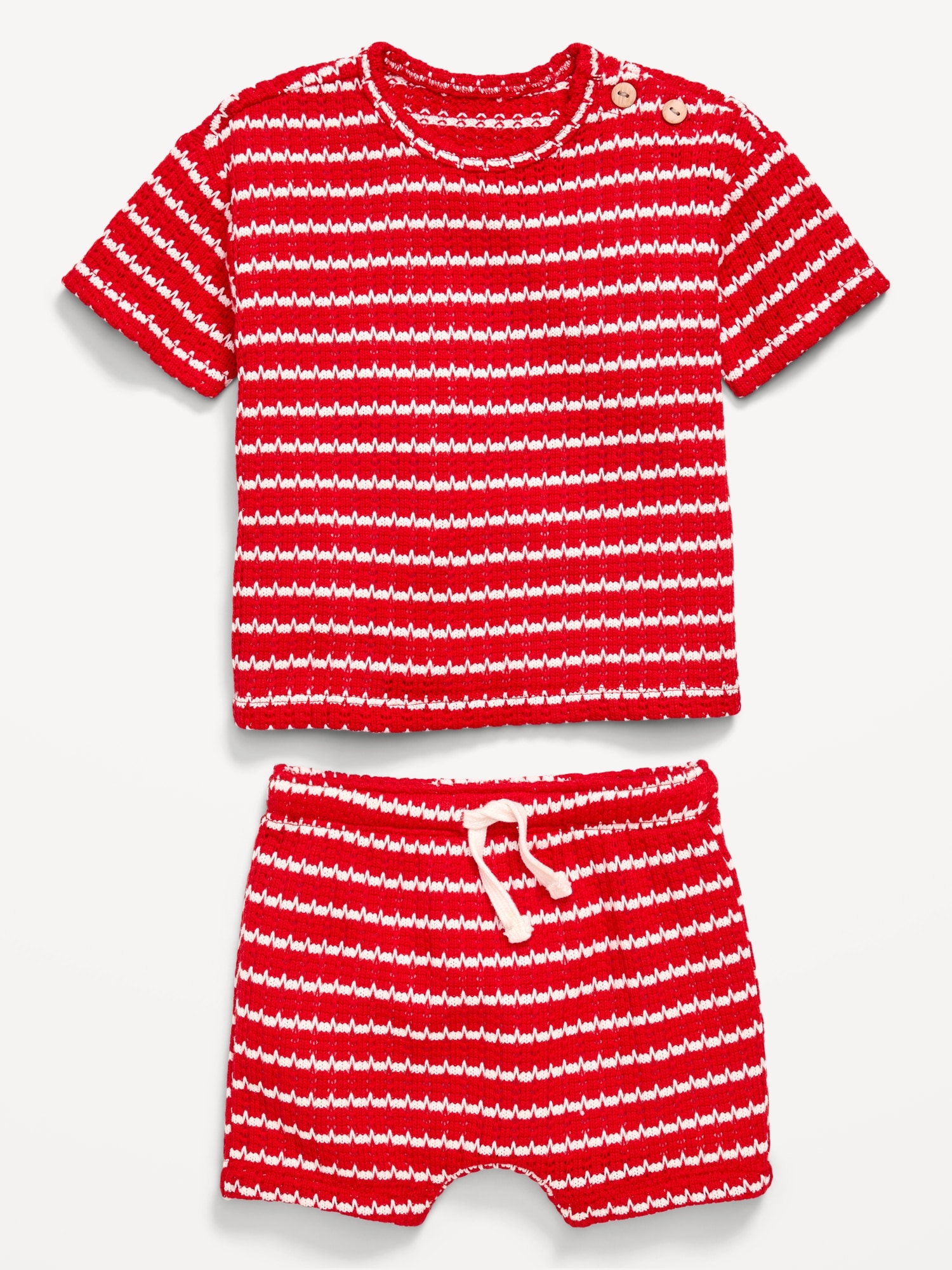Short-Sleeve Crochet-Knit Top and Shorts Set for Baby
