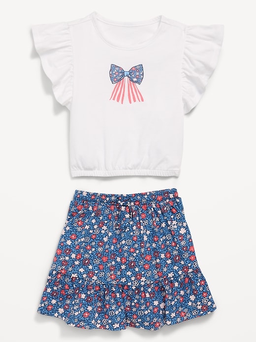 Image number 2 showing, Short-Sleeve Graphic T-Shirt and Skort Set for Toddler Girls