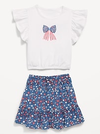 Image number 2 showing, Short-Sleeve Graphic T-Shirt and Skort Set for Toddler Girls