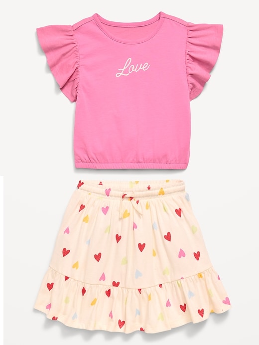 Image number 2 showing, Short-Sleeve Graphic T-Shirt and Skort Set for Toddler Girls