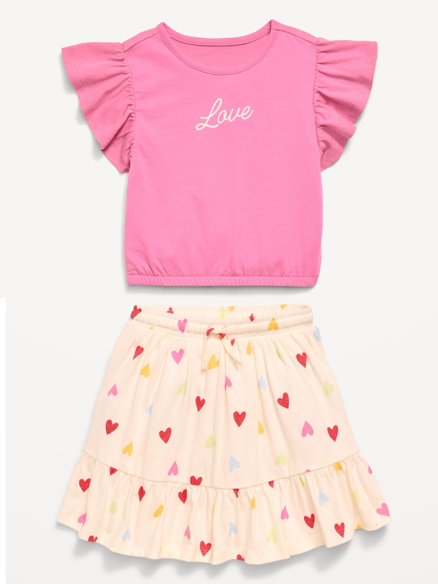 Short-Sleeve Graphic T-Shirt and Skort Set for Toddler Girls