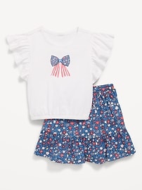 Image number 1 showing, Short-Sleeve Graphic T-Shirt and Skort Set for Toddler Girls
