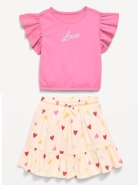 Image number 2 showing, Short-Sleeve Graphic T-Shirt and Skort Set for Toddler Girls