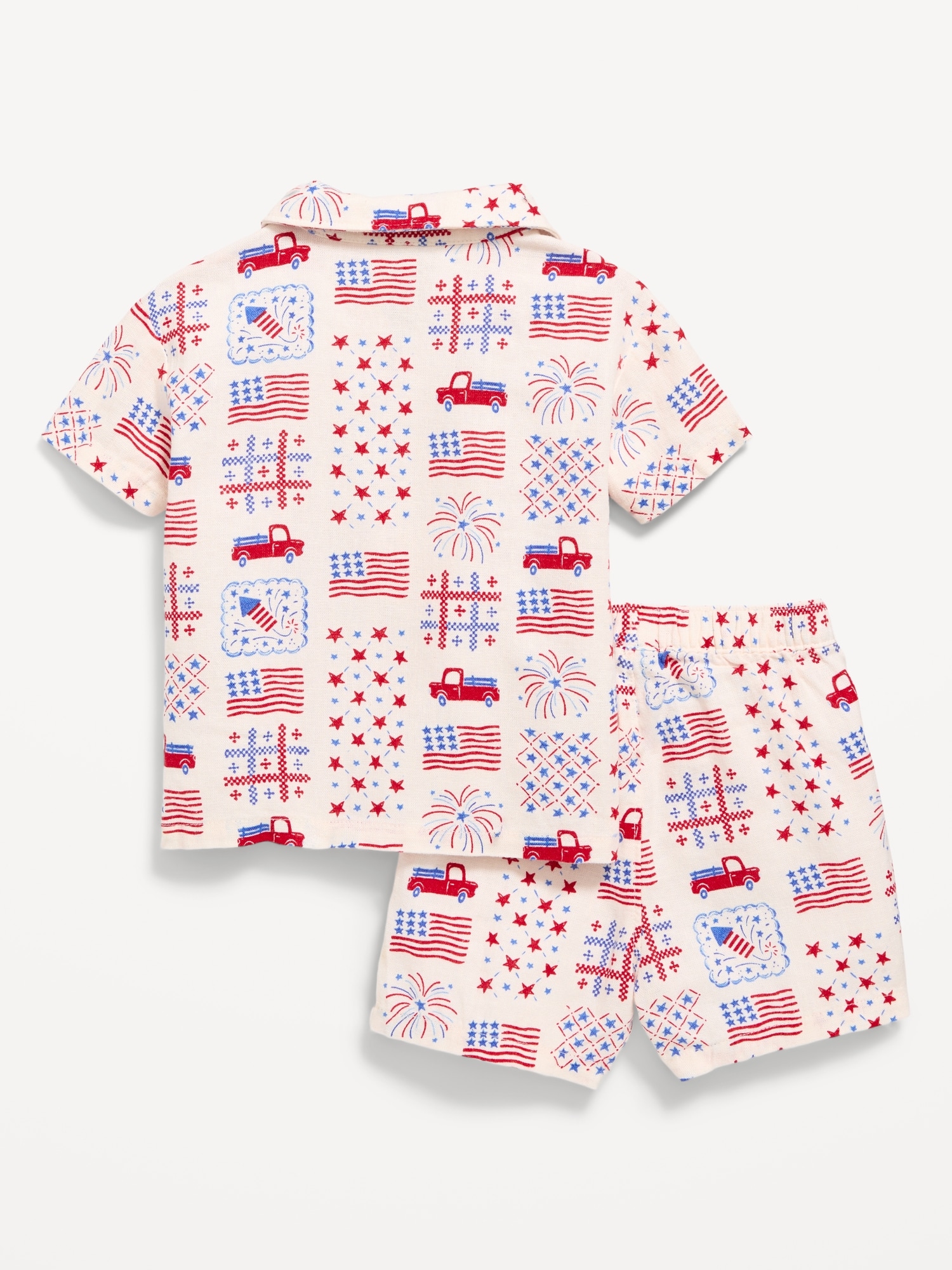 Printed Short-Sleeve Linen-Blend Shirt and Shorts Set for Baby
