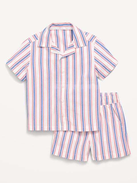Short-Sleeve Striped Poplin Shirt and Shorts Set for Toddler Boys