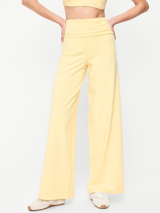 Image number 1 showing, High-Waisted PowerChill Fold-Over Wide-Leg Pants