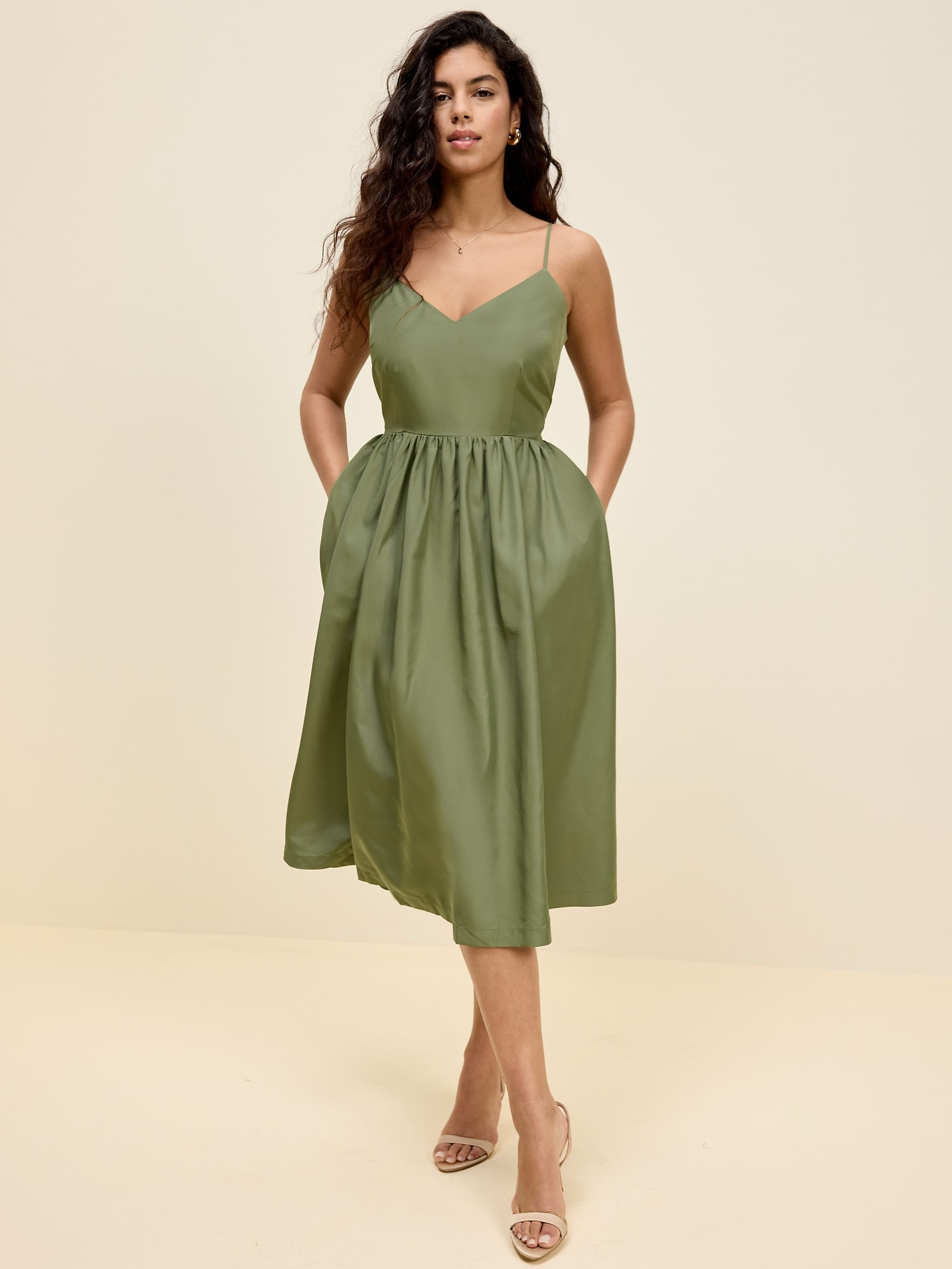 The Occasion by Old Navy Fit & Flare Sleeveless Taffeta Midi Dress | Old  Navy