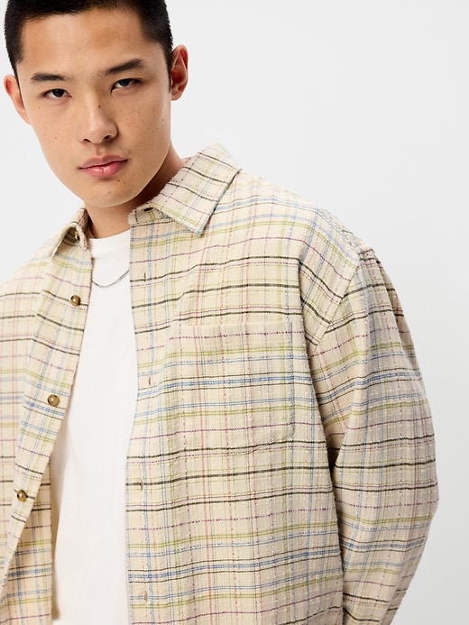 Image number 3 showing, Loose Fit Textured Plaid Pocket Shirt