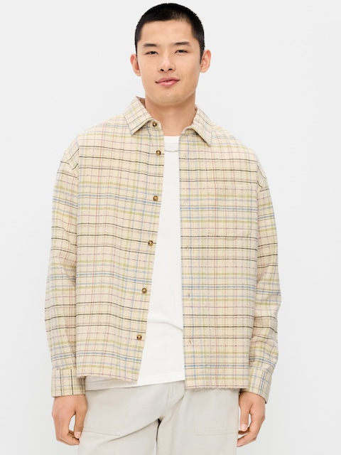 Loose Fit Textured Plaid Pocket Shirt