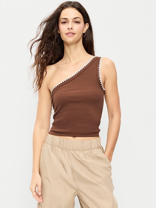 Image number 1 showing, Ribbed One-Shoulder Tank Top