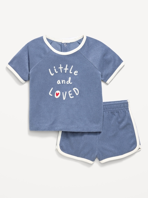 Short-Sleeve Terry Graphic Top and Shorts Set for Baby