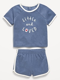 Image number 2 showing, Short-Sleeve Terry Graphic Top and Shorts Set for Baby