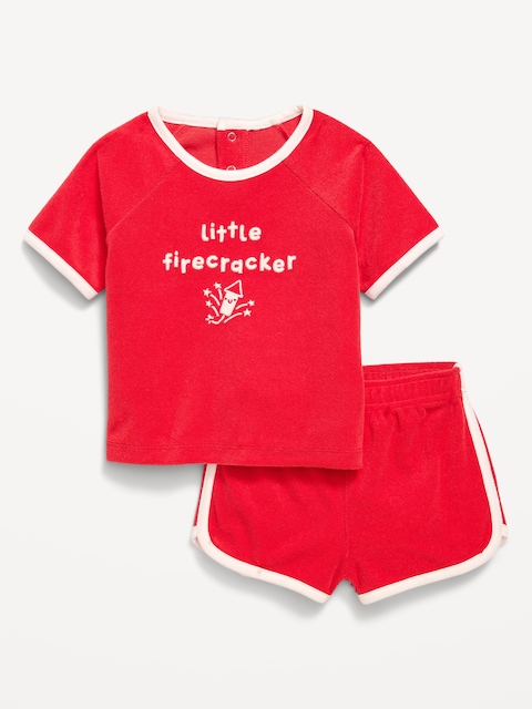 Short-Sleeve Terry Graphic Top and Shorts Set for Baby