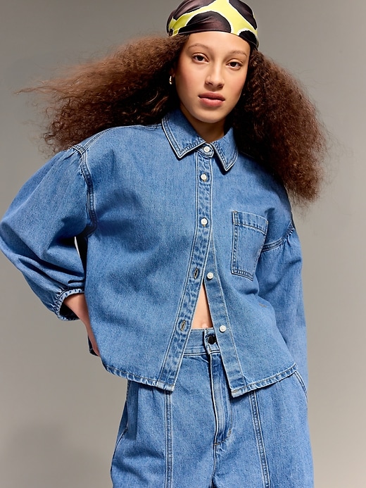 Image number 1 showing, Old Navy x Christopher John Rogers Oversized Button-Down Jean Shirt
