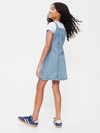 Image number 2 showing, Sleeveless Fit and Flare Button-Front Jean Dress for Girls