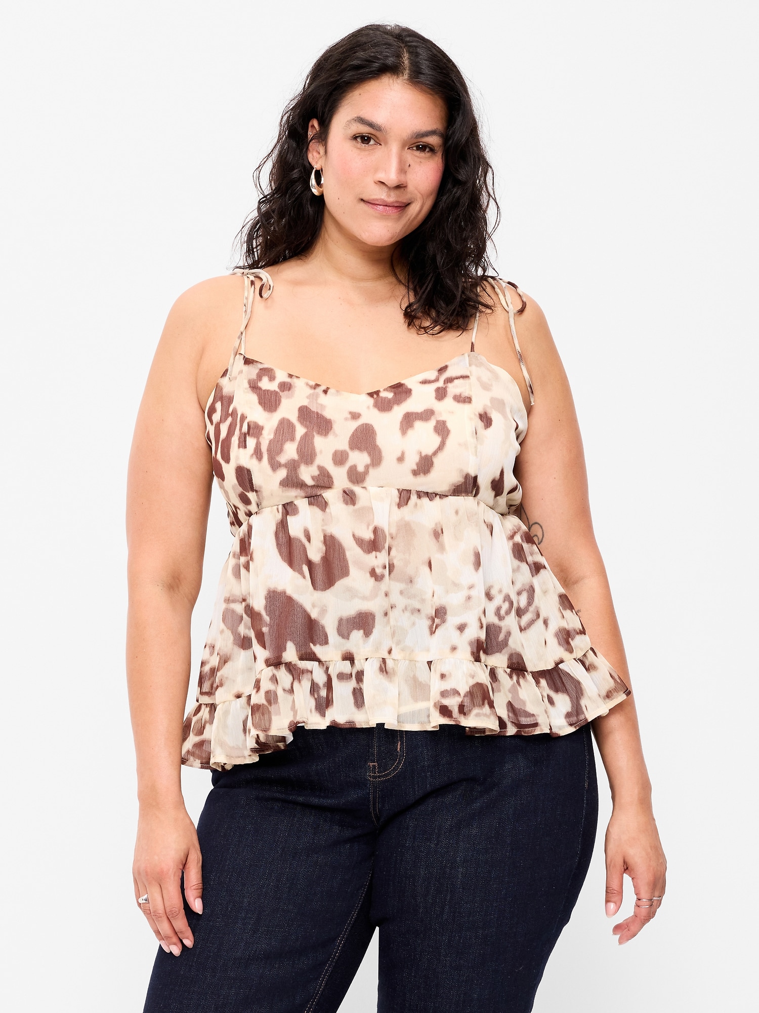 Chiffon Semi-Sheer Tie-Strap Cami Top