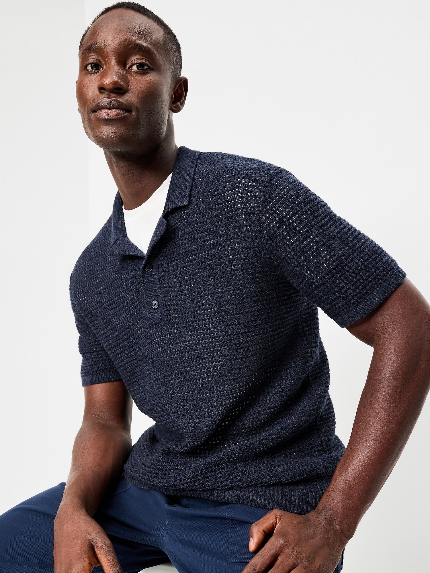 Мужской свитер Old Navy Striped Polo Sweater, цвет: Тёмно-синий — фото 3