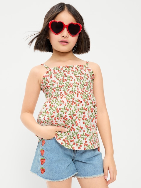 Printed Sleeveless Textured Smocked Top for Girls