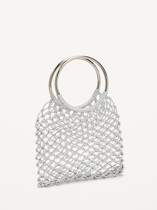Image number 1 showing, Metallic Crochet Ring Handle Bag