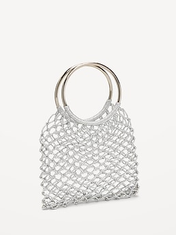 Metallic Crochet Ring Handle Bag - image 3