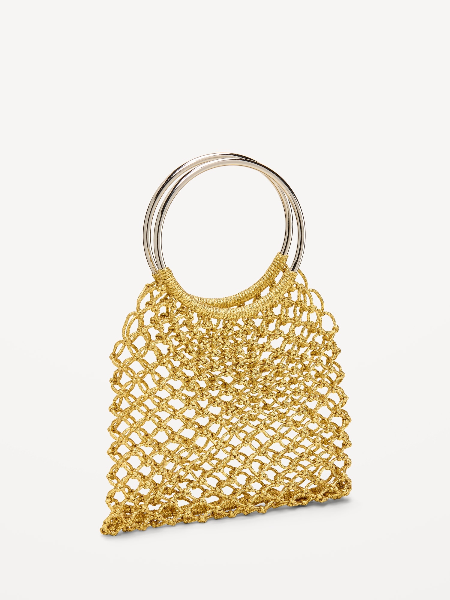 Metallic Crochet Ring Handle Bag