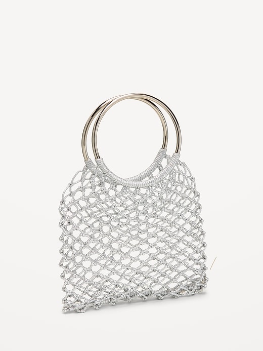 Image number 3 showing, Metallic Crochet Ring Handle Bag