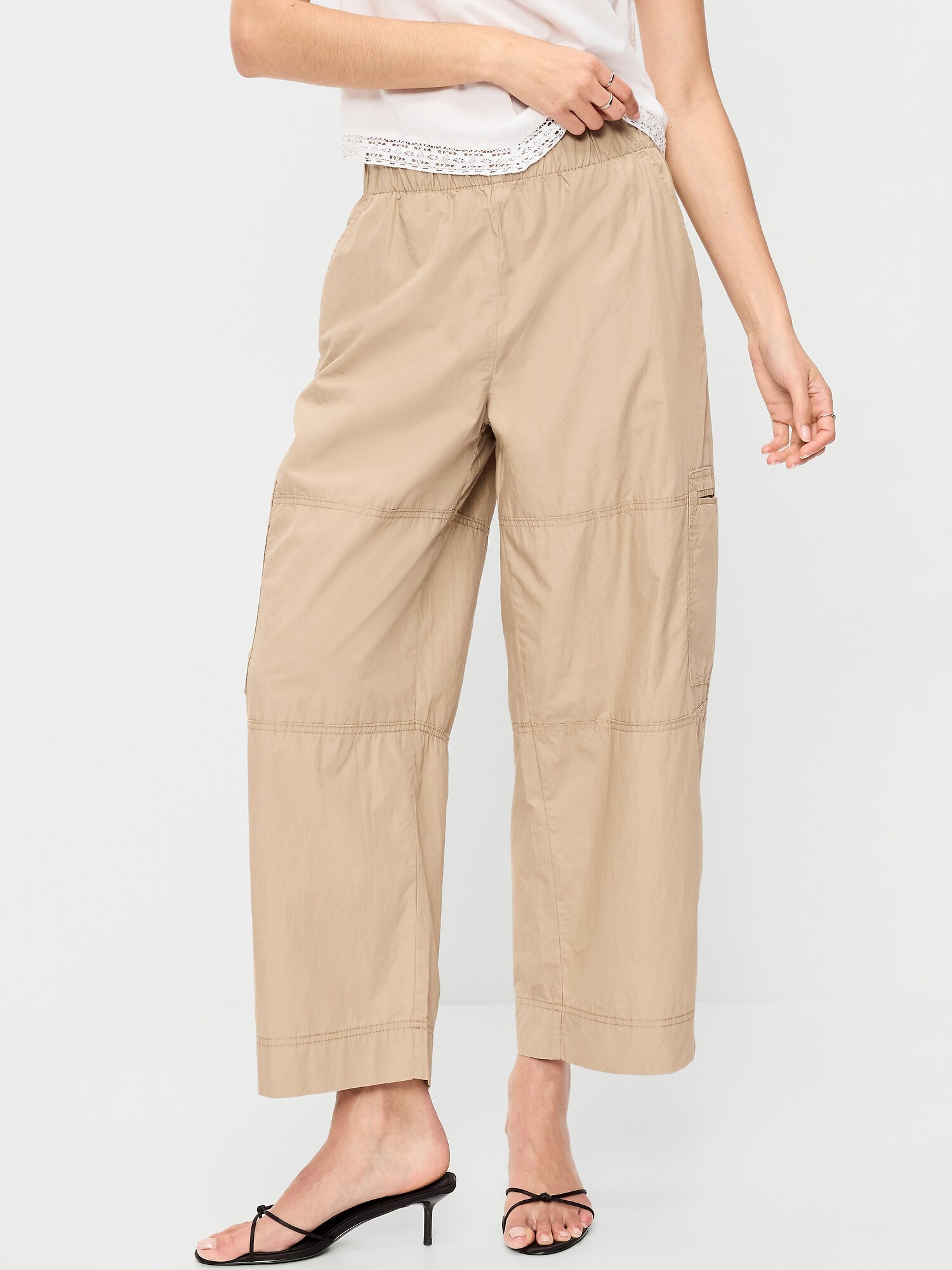 Женские брюки Old Navy Mid-Rise Cropped Barrel-Leg Utility, цвет: Миндальный — фото 2