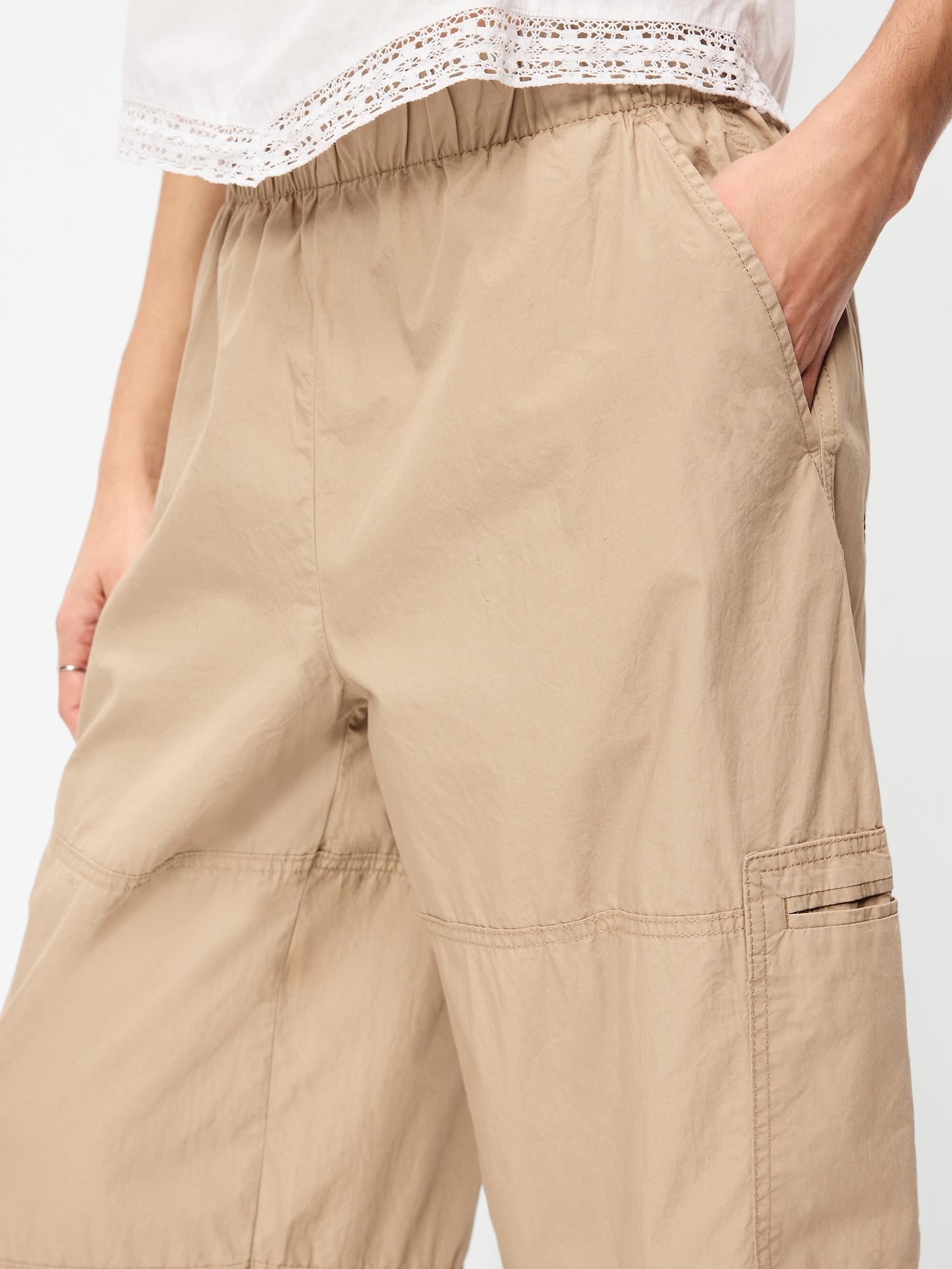 Mid-Rise Cropped Barrel-Leg Utility Pants