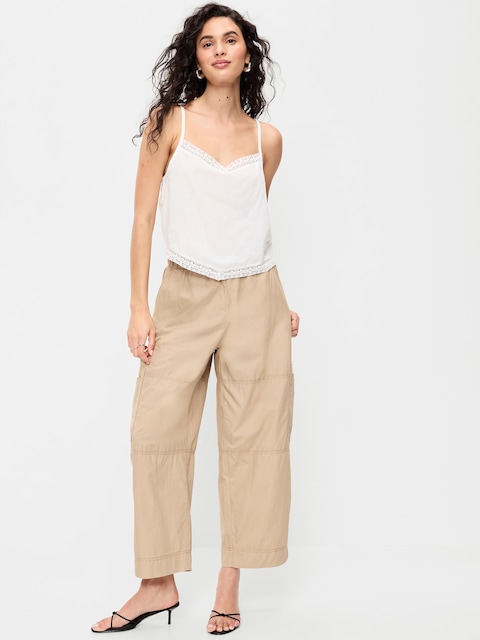 Mid-Rise Cropped Barrel-Leg Utility Pants