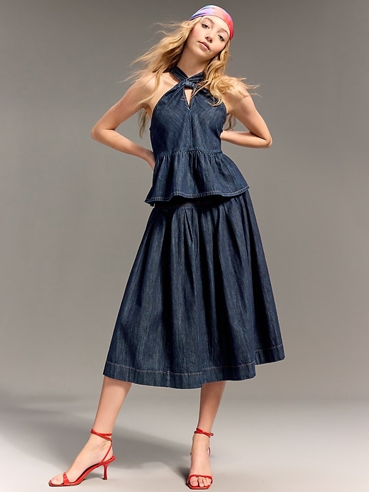 Image number 1 showing, Old Navy x Christopher John Rogers Drop-Waist Jean Midi Skirt