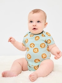 Image number 1 showing, Printed Short-Sleeve Ribbed Bodysuit for Baby